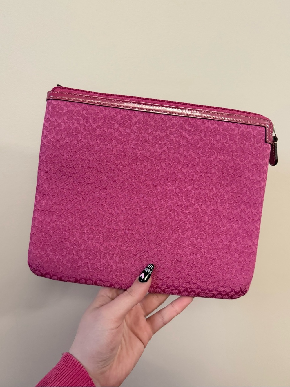 Coach Y2K pink all over monogram logo tablet iPad zipper close pouch bag